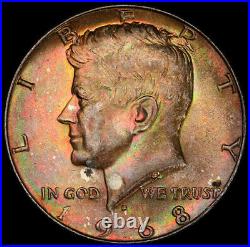 MS64 1968-D 50C Kennedy Silver Half Dollar, PCGS Secure- Rainbow Toned