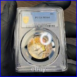 MS64 1969-D 50C Kennedy Silver Half Dollar, PCGS Trueview- Rainbow Toned