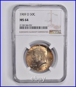 MS64 1969-D Kennedy Half Dollar NGC Insane GOLDEN Tone! 3732