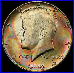 MS65+ 1964 50C Kennedy Silver Half Dollar, PCGS True View- Pretty Rainbow Toned