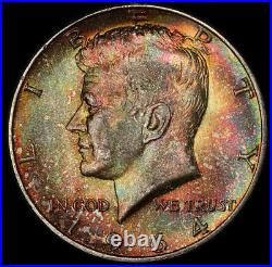 MS65 1964-D 50C Kennedy Silver Half Dollar, PCGS Secure- Rainbow Toned