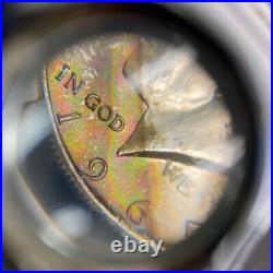 MS65 1965 50C Kennedy Silver Half Dollar, NGC- Rainbow EOR End Roll Toned