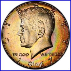 MS65 1967 50C Kennedy Silver Half Dollar, PCGS Trueview- Rainbow Toned