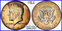 MS65 1967 50C Kennedy Silver Half Dollar, PCGS Trueview- Rainbow Toned