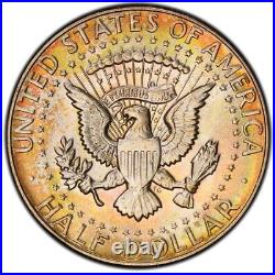 MS65 1967 50C Kennedy Silver Half Dollar, PCGS Trueview- Rainbow Toned