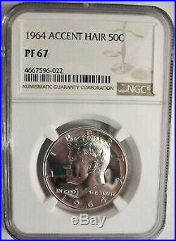 NGC-Certified, PF67, 1964 Silver Kennedy Half Dollar with Accented Hair