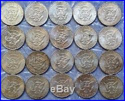 One $10 Roll of twenty 90% Silver 1964 Kennedy Half Dollar Coins