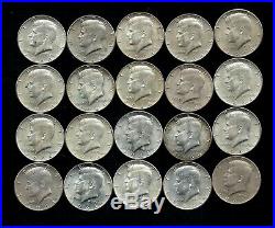 One Roll 1964 Kennedy Half Dollars 90% Silver (20 Coins) Lot D08