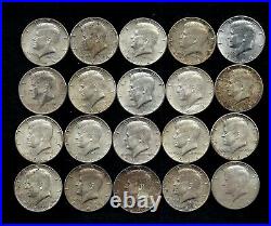 One Roll 1964 Kennedy Half Dollars 90% Silver (20 Coins) Lot D11