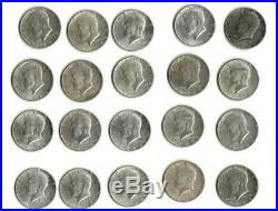 One roll of twenty (20) circulated 90% silver 1964 Kennedy half dollars