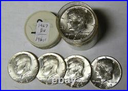 Original BU Roll 1967 Kennedy 40% Silver Half Dollars in Old 1960s Tomken Tube