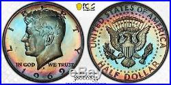 PR66 1969-S 50C Kennedy Silver Half Dollar Proof, PCGS Secure- Rainbow Toned