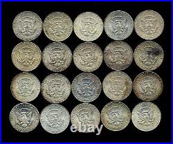 Roll (20) 1964 Kennedy Half Dollars 90% Silver (worn/toned/stained) Lot A85