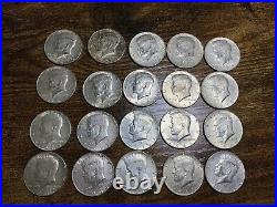 Roll (20) Kennedy 40% Silver Clad US Half Dollar Coins, XF-UNC, 1965 1969, $10