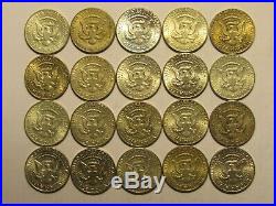 Roll of 20, $10 FV, 90% Silver 1964 Kennedy Half Dollars, Average Circulated