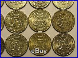 Roll of 20, $10 FV, 90% Silver 1964 Kennedy Half Dollars, Average Circulated