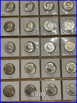 Roll of 20 Kennedy Silver Half Dollar Coins 90% Dated 1964. In 2x2 Flips
