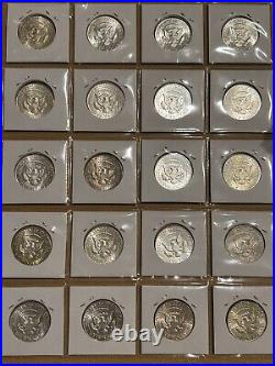 Roll of 20 Kennedy Silver Half Dollar Coins 90% Dated 1964. In 2x2 Flips