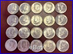 Silver 1964 Kennedy Half Dollars Beautiful Luster, BU Condition, 1 Roll 20 Coins