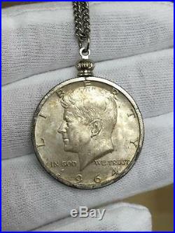 Sterling Silver John F. Kennedy 1964 Half Dollar Coin Medal Token Necklace Gift