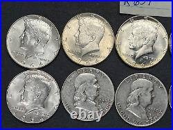 Ten 90% Silver Kennedy and Franklin Silver Half Dollar Coins #K639