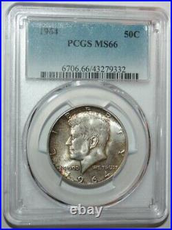 USA 1964 JFK Silver 50c PCGS MS66 Gem Toned Kennedy Half Dollar Coin