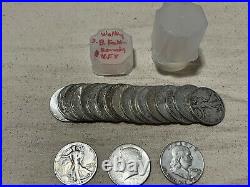 Walking Liberty/Franklin/Kennedy Half Dollar Mixed Roll-(20) Coins 90% Silver